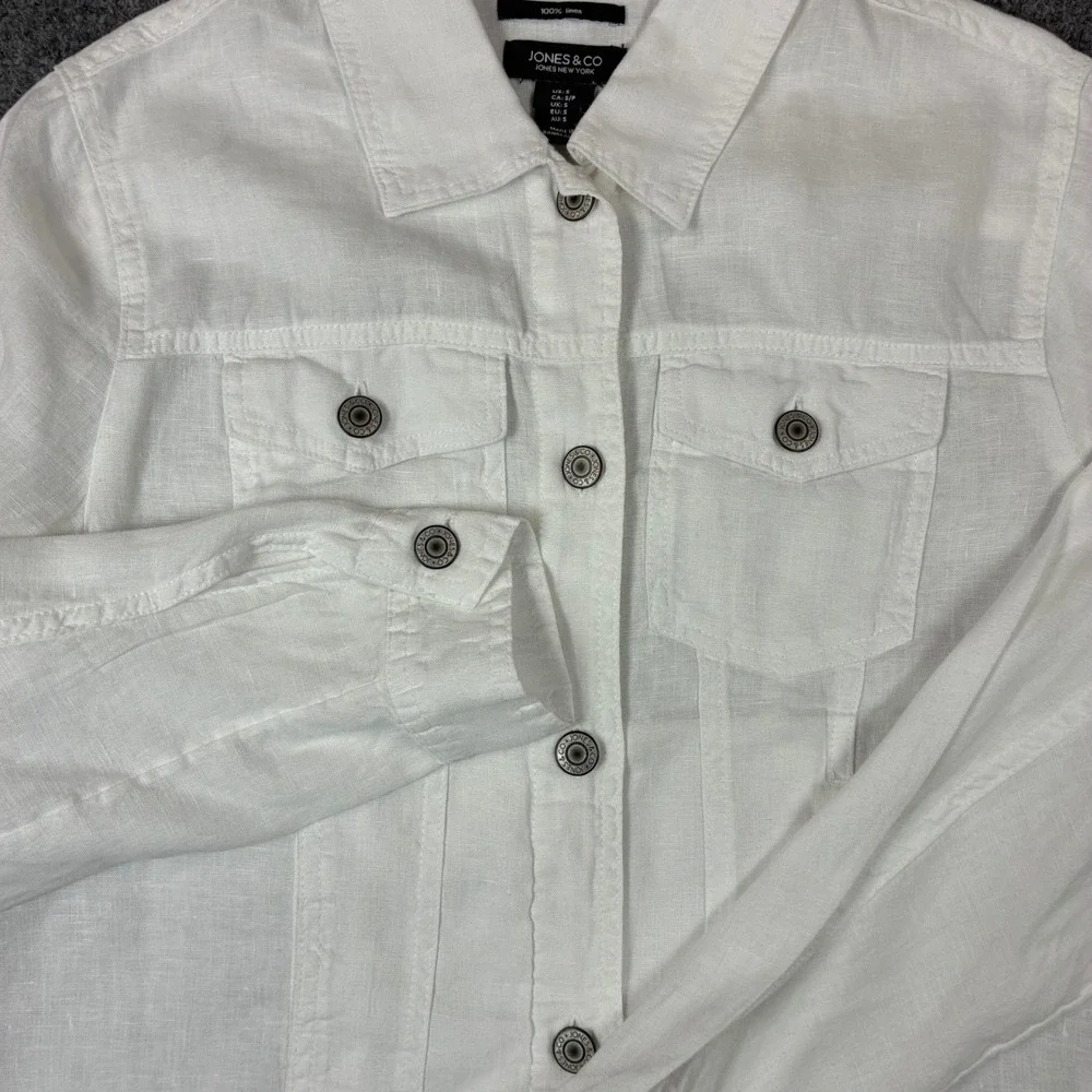 Jones & Co Jones New York White 100% Linen Trucker Jacket Womens Size Small S